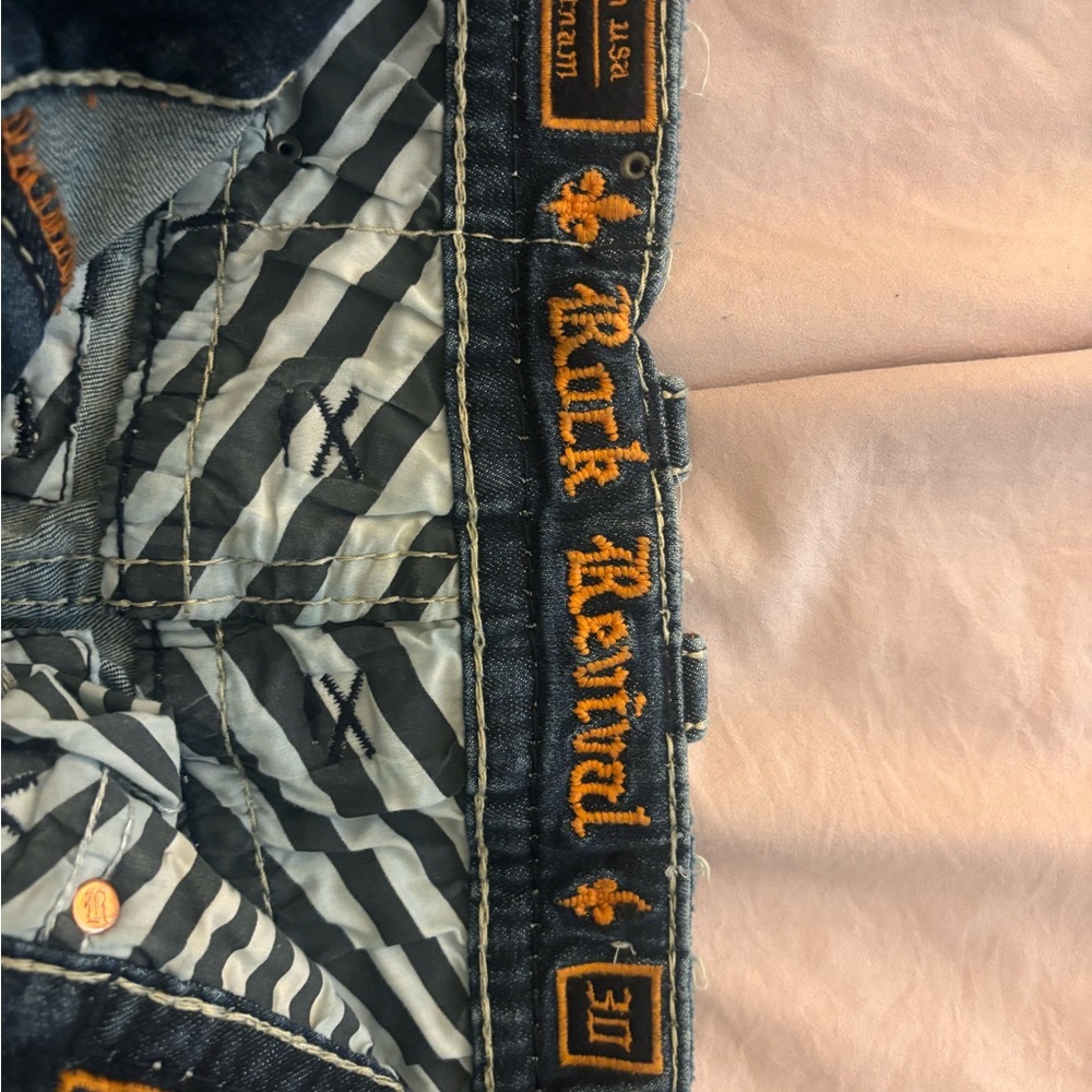 Rock Revival Blue Jeans with Orange Stitching